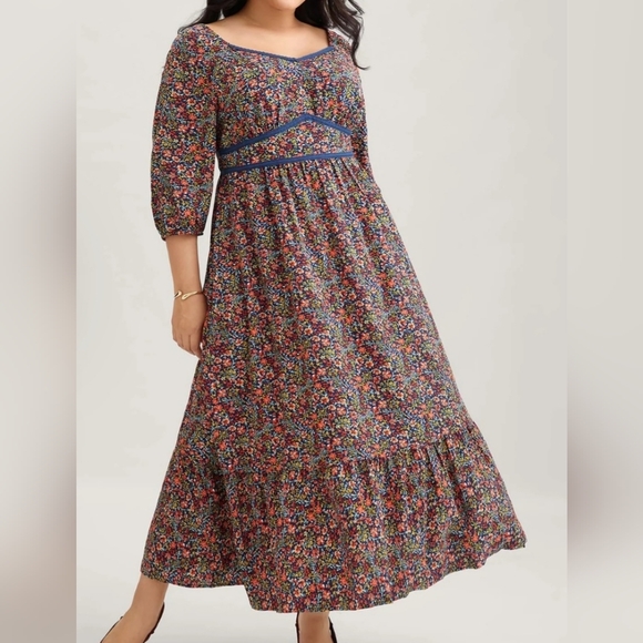 BloomChic Dresses & Skirts - BloomChic Ditsy Floral Woven Ribbon Maxi Dress Size 12 Boho Multicolor